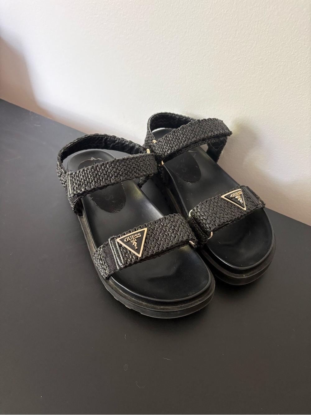 GUESS Black Woven Strap Platform Sandals